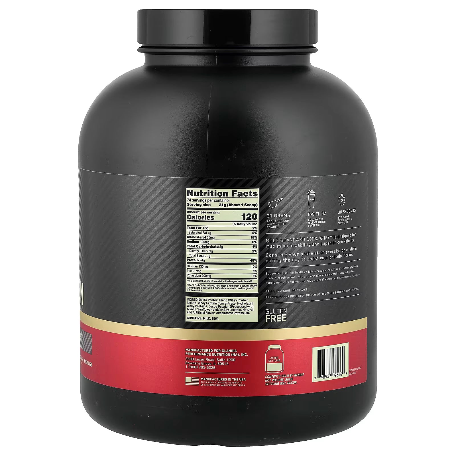 Optimum Nutrition, Gold Standard® 100% Whey Protein, Double Rich Chocolate, 5.05 lb (2.29 kg)