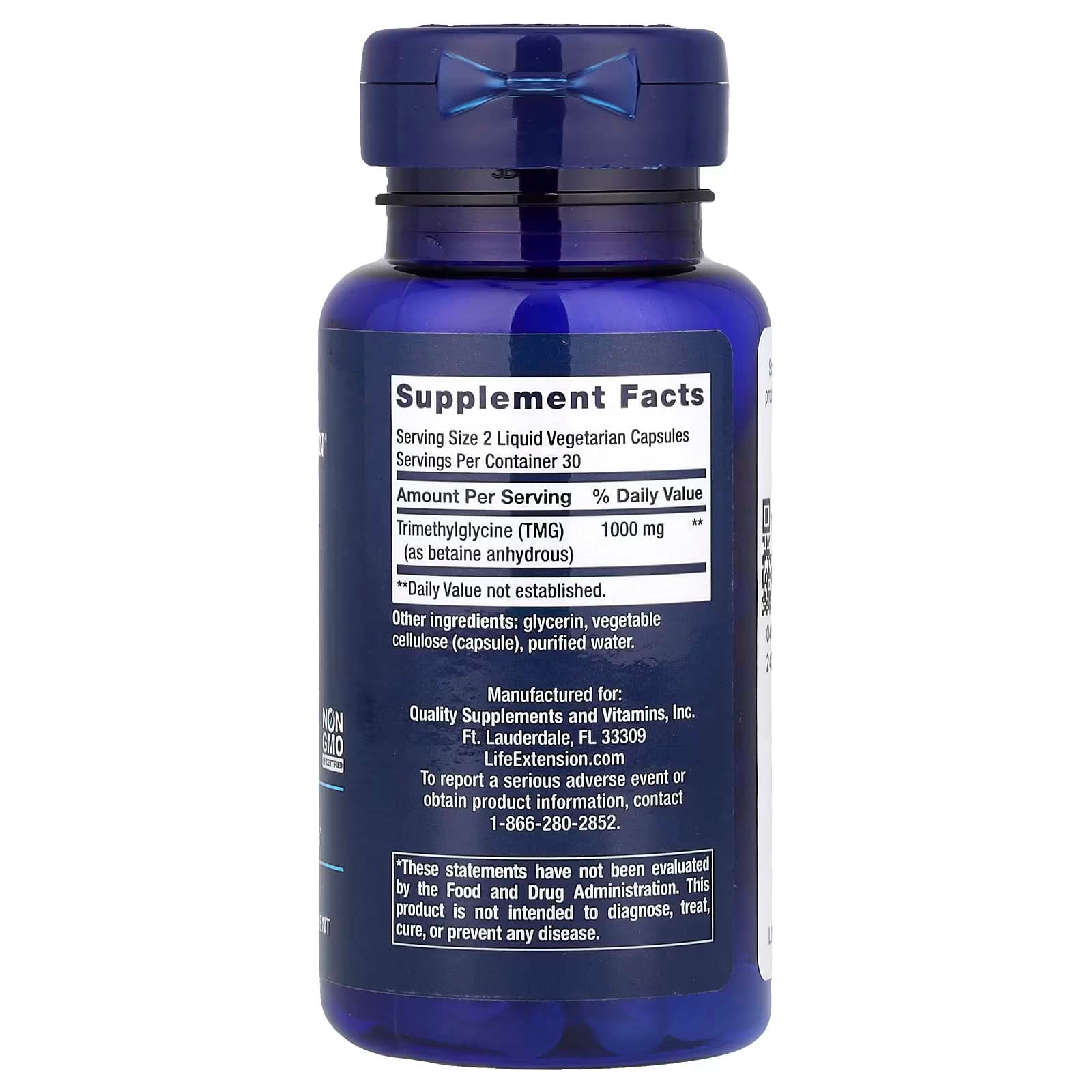 Life Extension, TMG, 500 mg, 60 Liquid Vegetarian Capsules