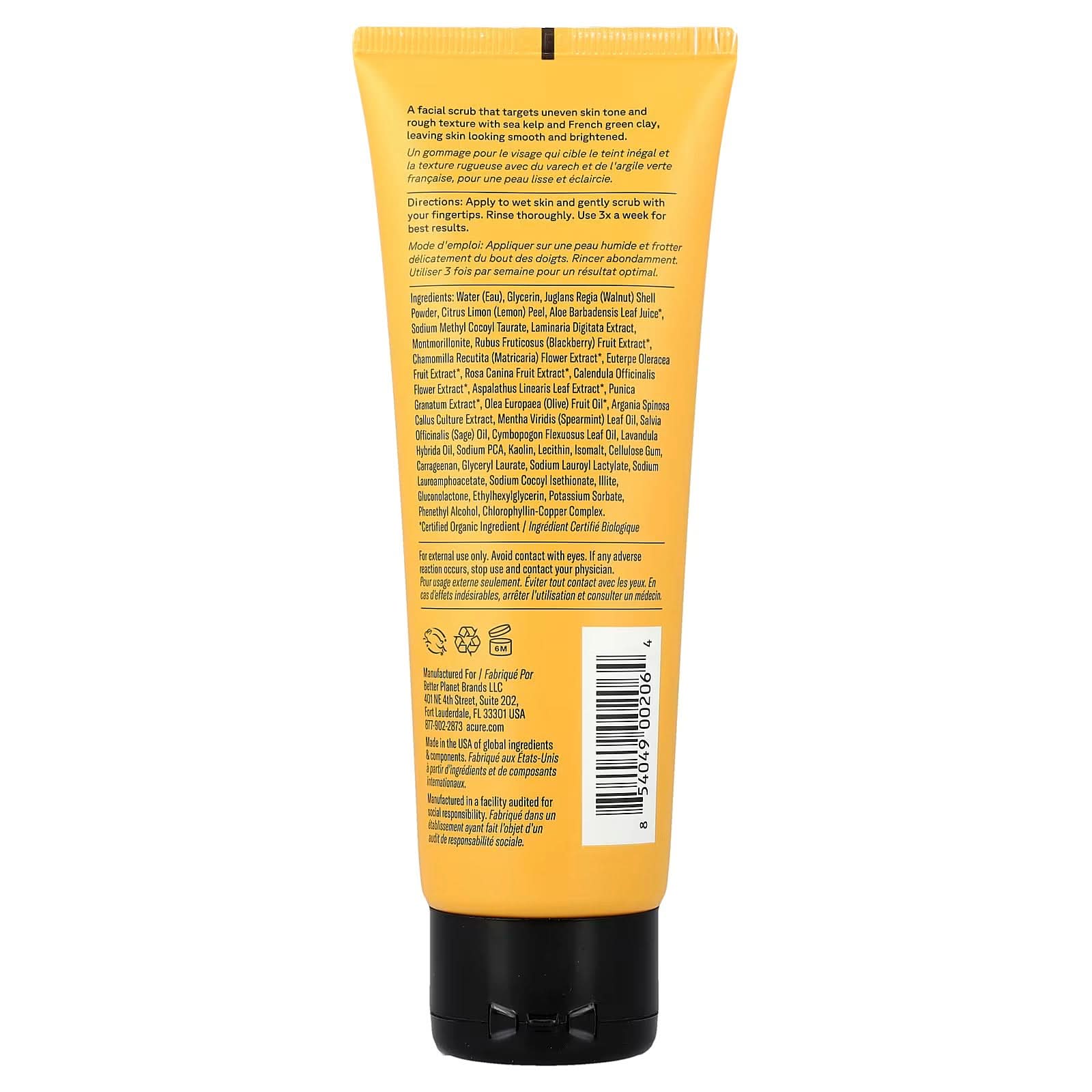 ACURE, Brightening Facial Scrub, 4 fl oz (118 ml)