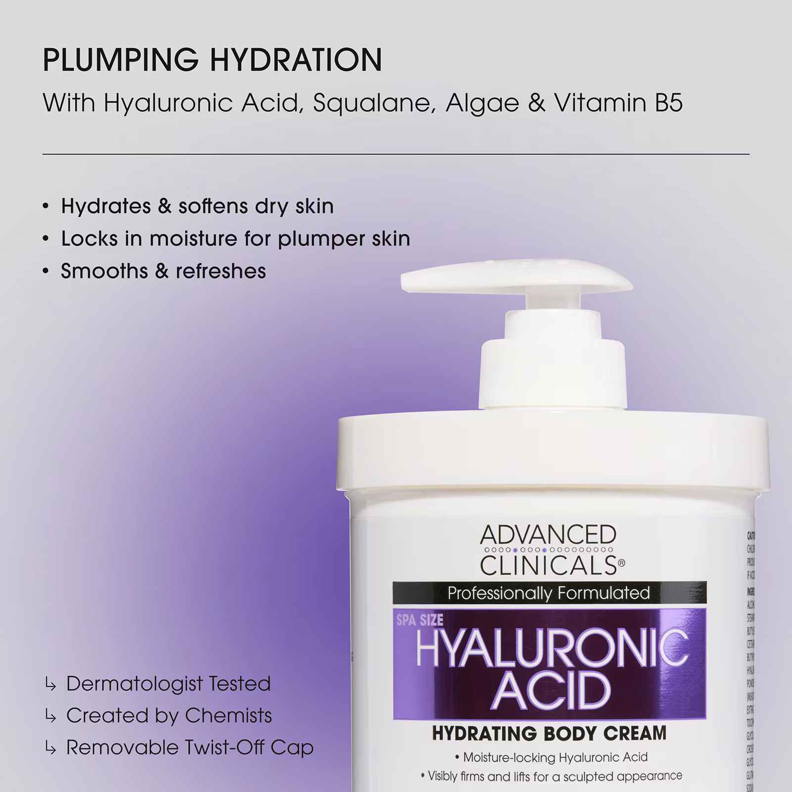 Advanced Clinicals, Hyaluronic Acid, Hydrating Body Cream, 16 oz (454 g)
