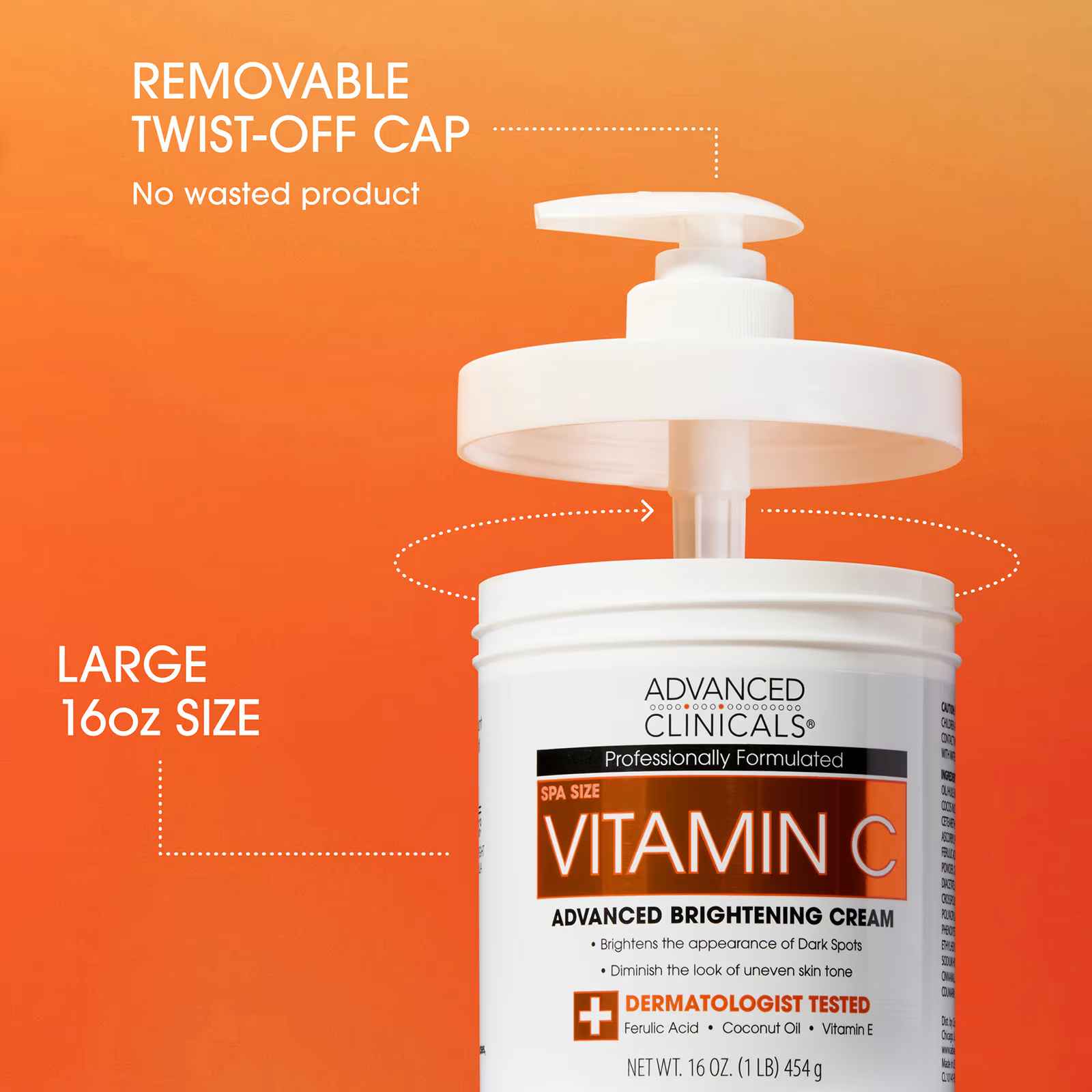 Advanced Clinicals, Vitamin C, Advanced Brightening Cream, 16 oz (454 g)