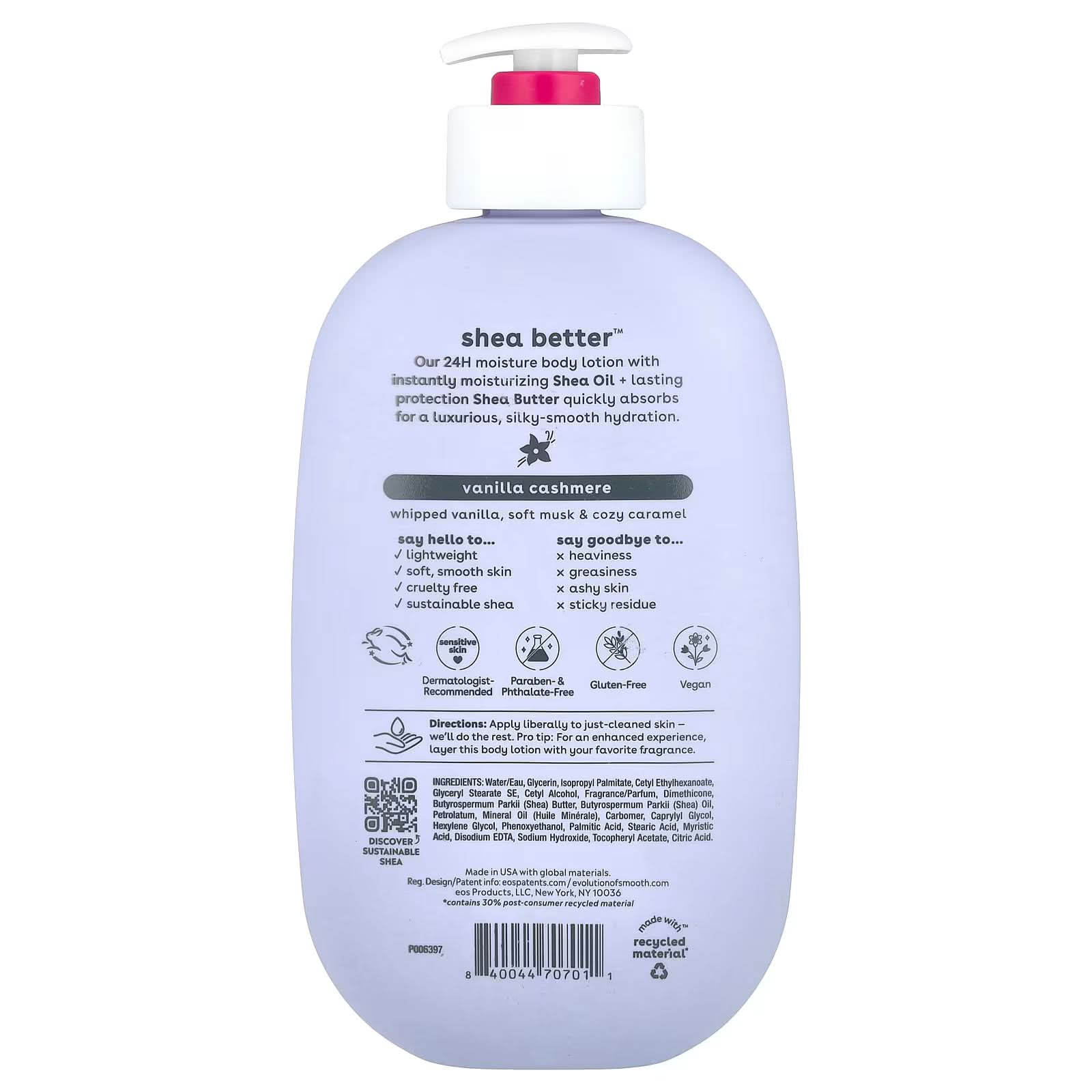 EOS, Shea Better™, 24H Moisture Body Lotion, Vanilla Cashmere , 16 fl oz (473 ml)