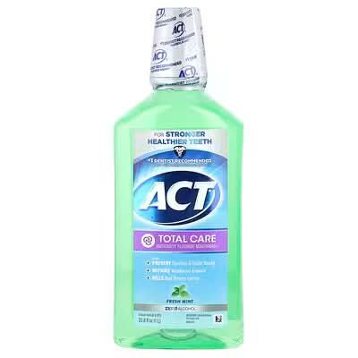 ACT, Total Care Anticavity Fluoride Mouthwash, Alcohol Free, Fresh Mint, 33.8 fl oz (1 L)