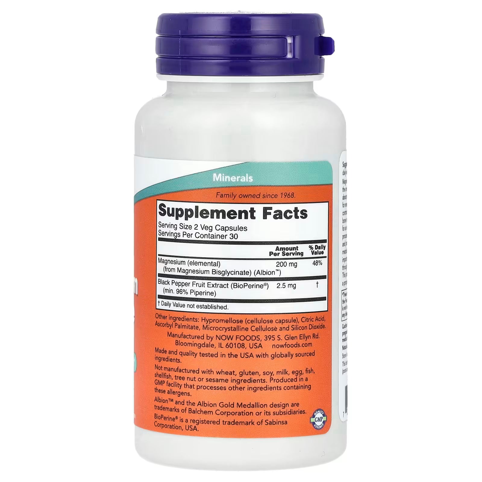 NOW Foods, Magnesium Glycinate With BioPerineยฎ, 60 Veg Capsules