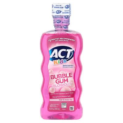 ACT, Kids, Anticavity Fluoride Rinse, Bubble Gum Blowout®, Sugar & Alcohol Free, 16.9 fl oz (500 ml)