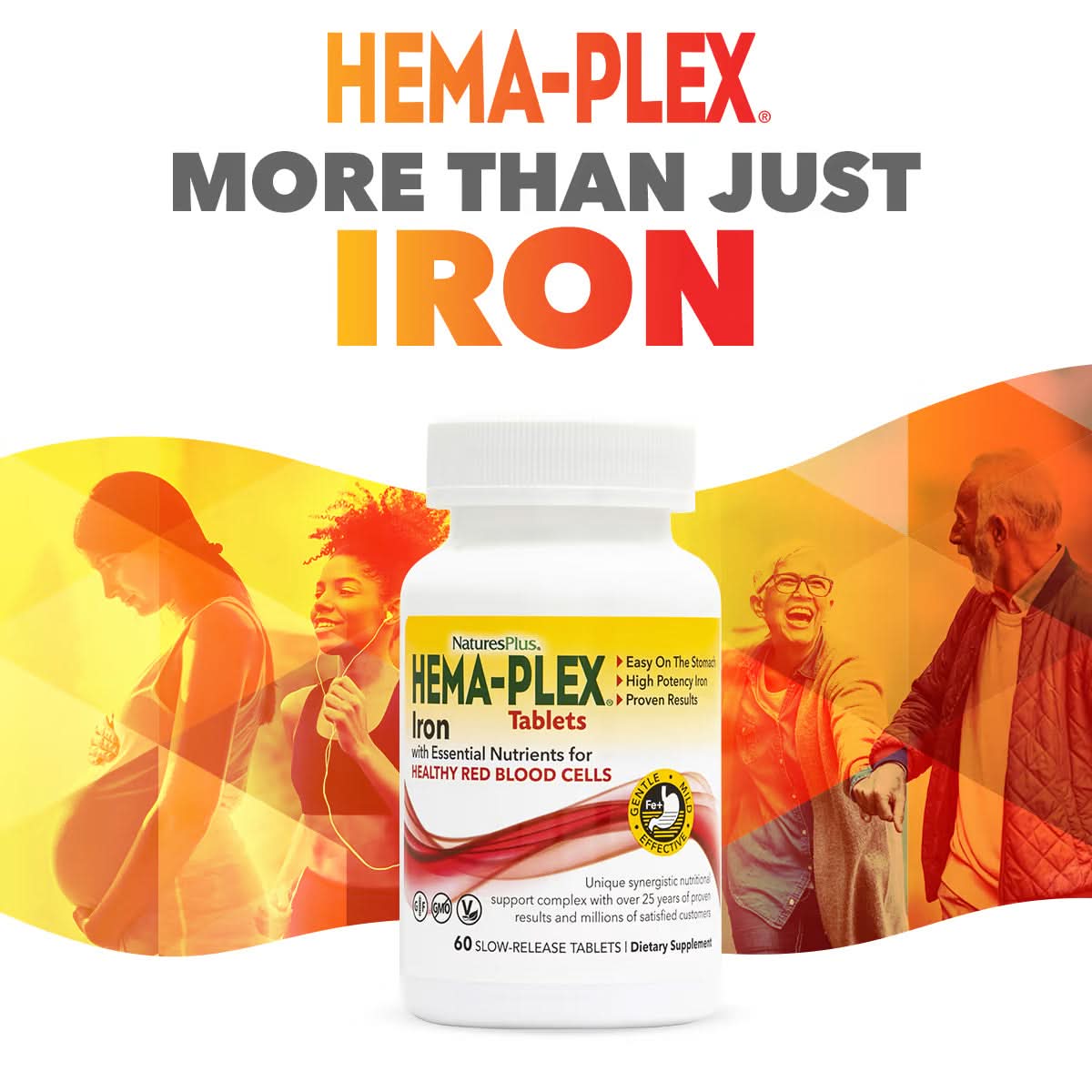 NaturesPlus, Hema-Plex®, Iron with Essential Nutrients for Healthy Red Blood Cells, 60 Slow-Release Tablets