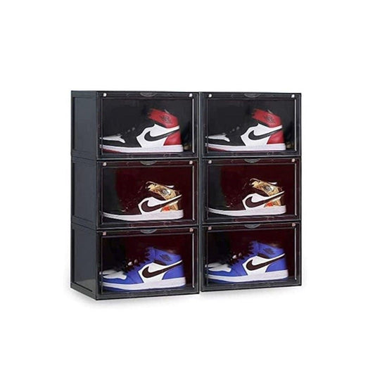1CHASE Stackable Shoe Storage Box, Side Open Black 6Pcs Set