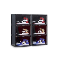 1CHASE Stackable Shoe Storage Box, Side Open Black 6Pcs Set