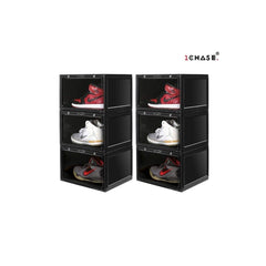 1CHASE Stackable Shoe Storage Box, Side Open Black 6Pcs Set