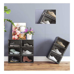 1CHASE Stackable Shoe Storage Box, Side Open Black 6Pcs Set