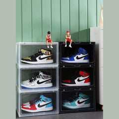 1CHASE Stackable Shoe Storage Box, Side Open Black 6Pcs Set