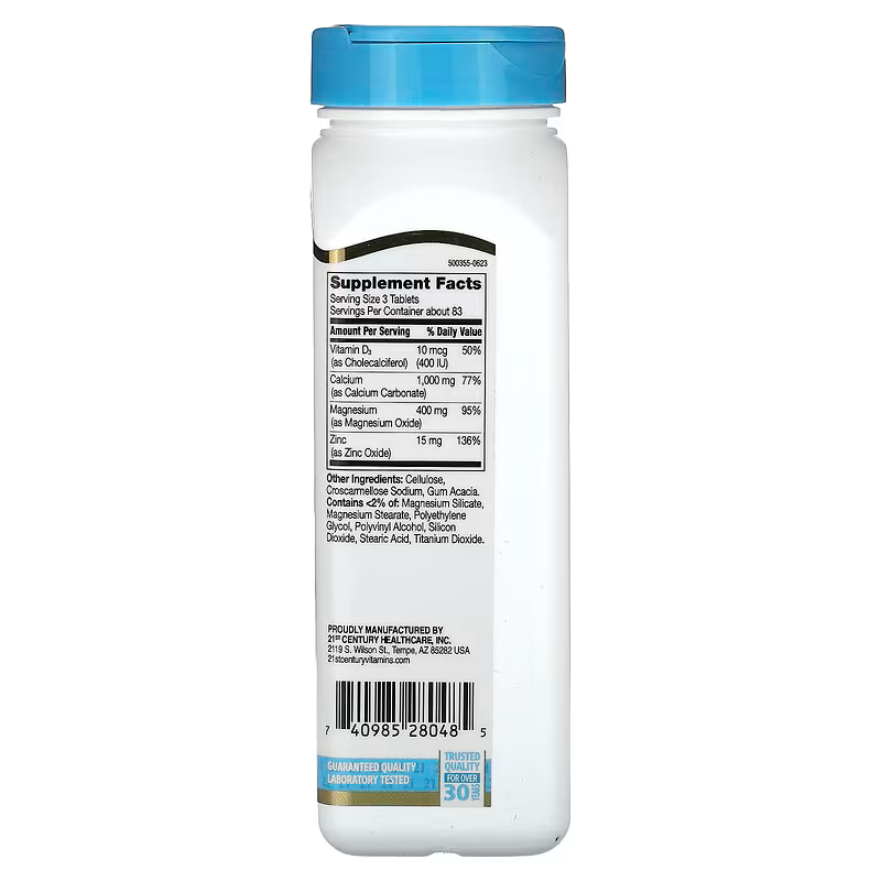 21st Century, Calcium Magnesium Zinc + D3, 90 Tablets