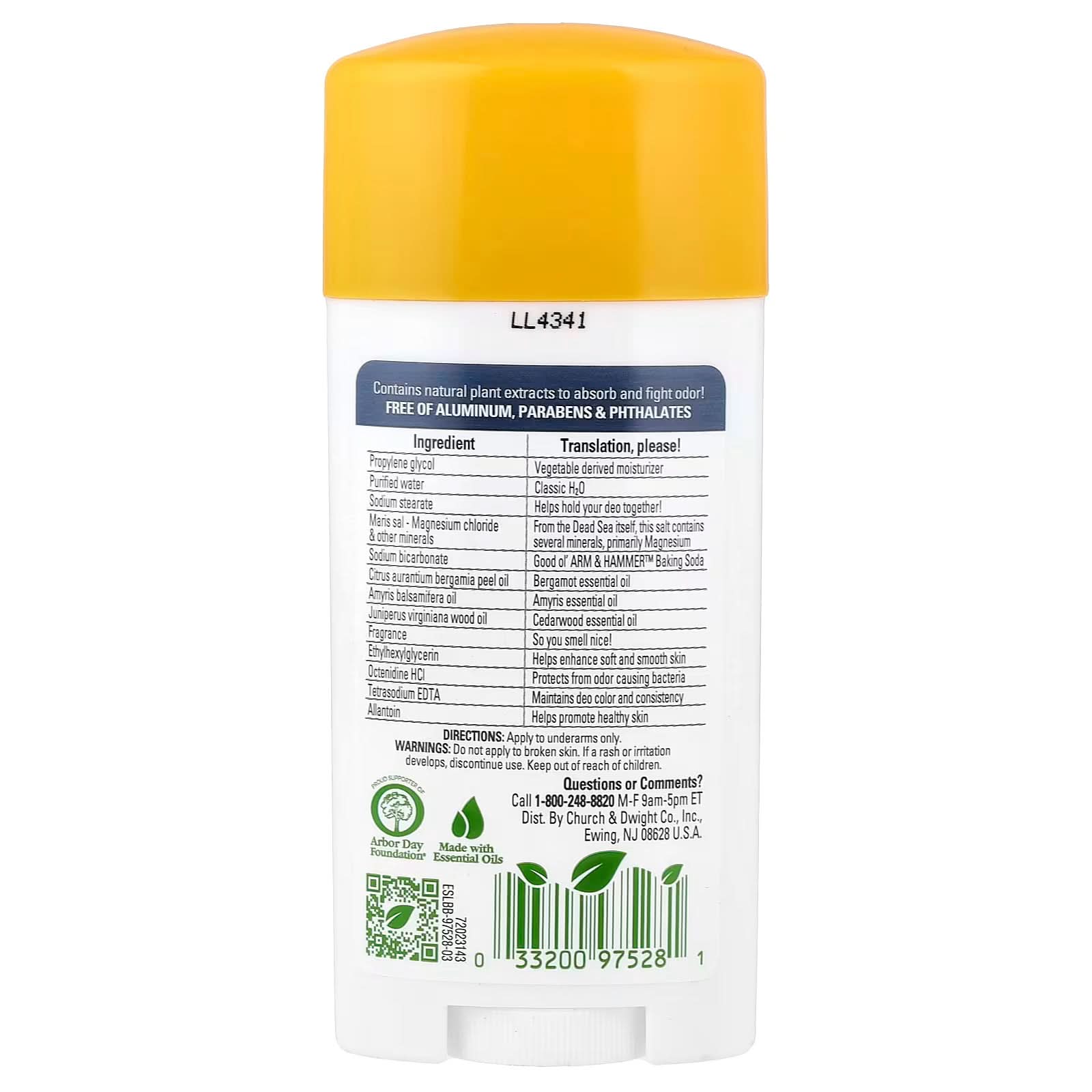Arm & Hammer, Essentials™ with Natural Deodorizers, Deodorant, Magnesium, Vanilla Sandalwood, 2.5 oz (71 g)
