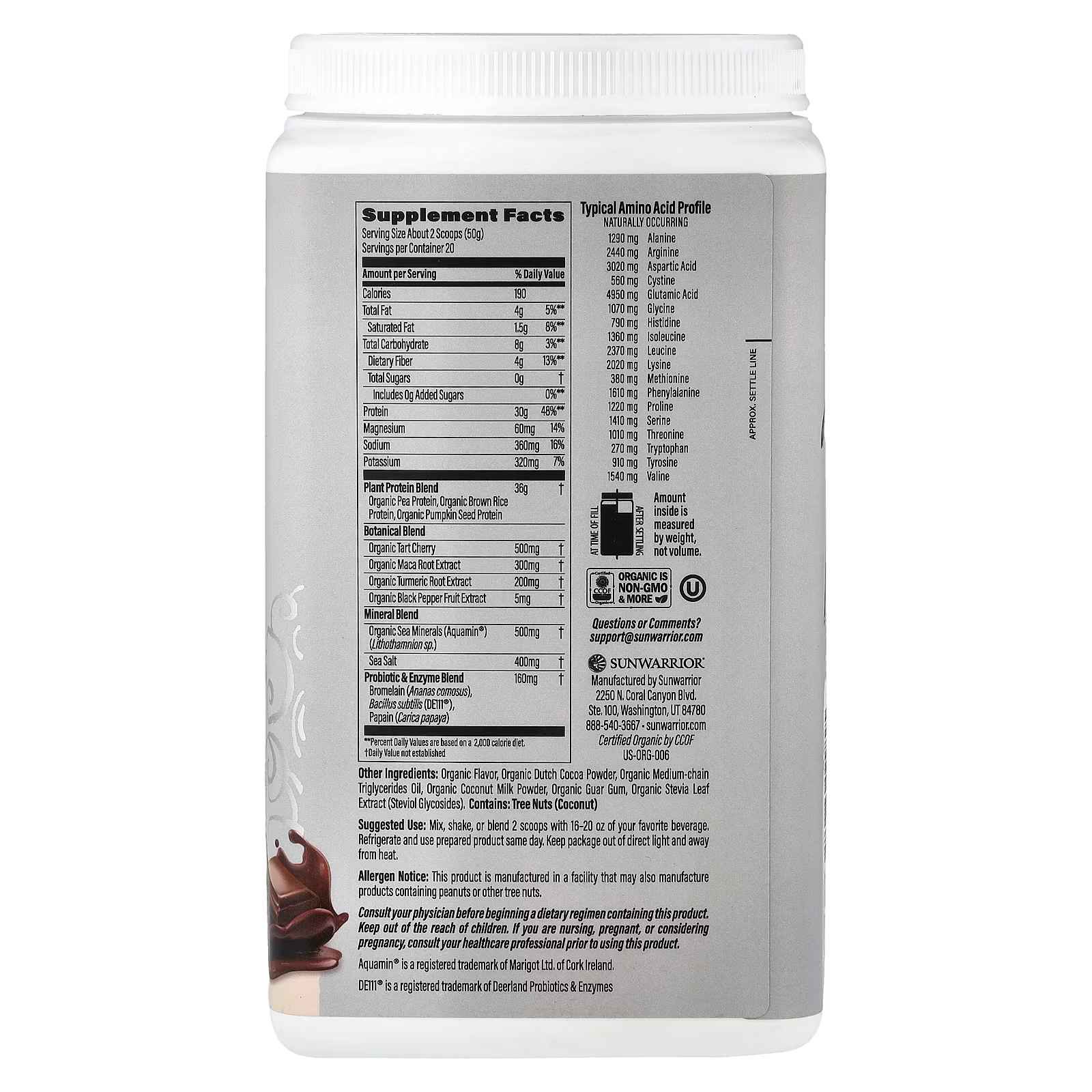 Sunwarrior, Sport, Organic Active Protein, Chocolate, 2.2 lb (1 kg)