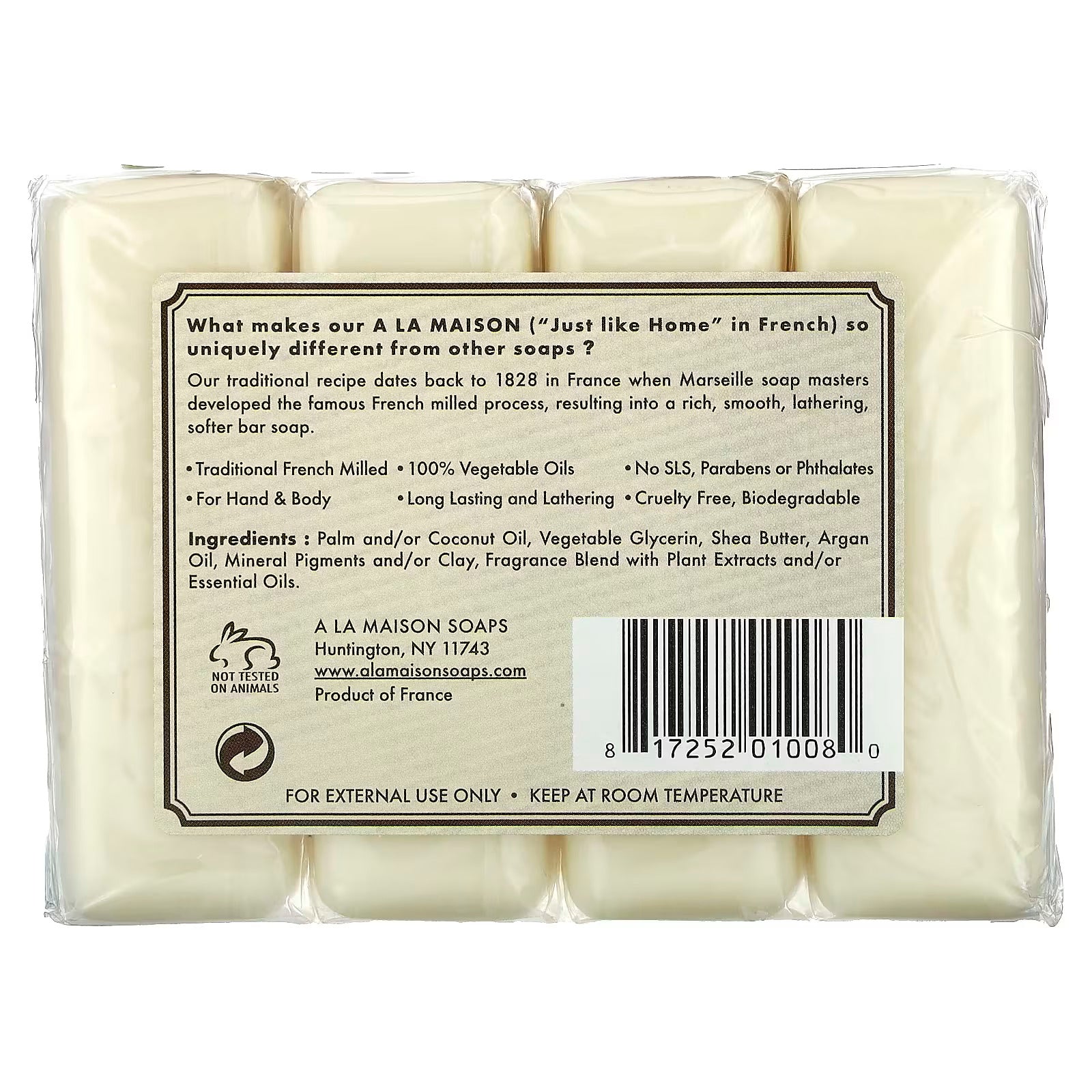 A La Maison de Provence, Hand & Body Bar Soap, Oat Milk, 4 Bars, 3.5 oz (100 g) Each