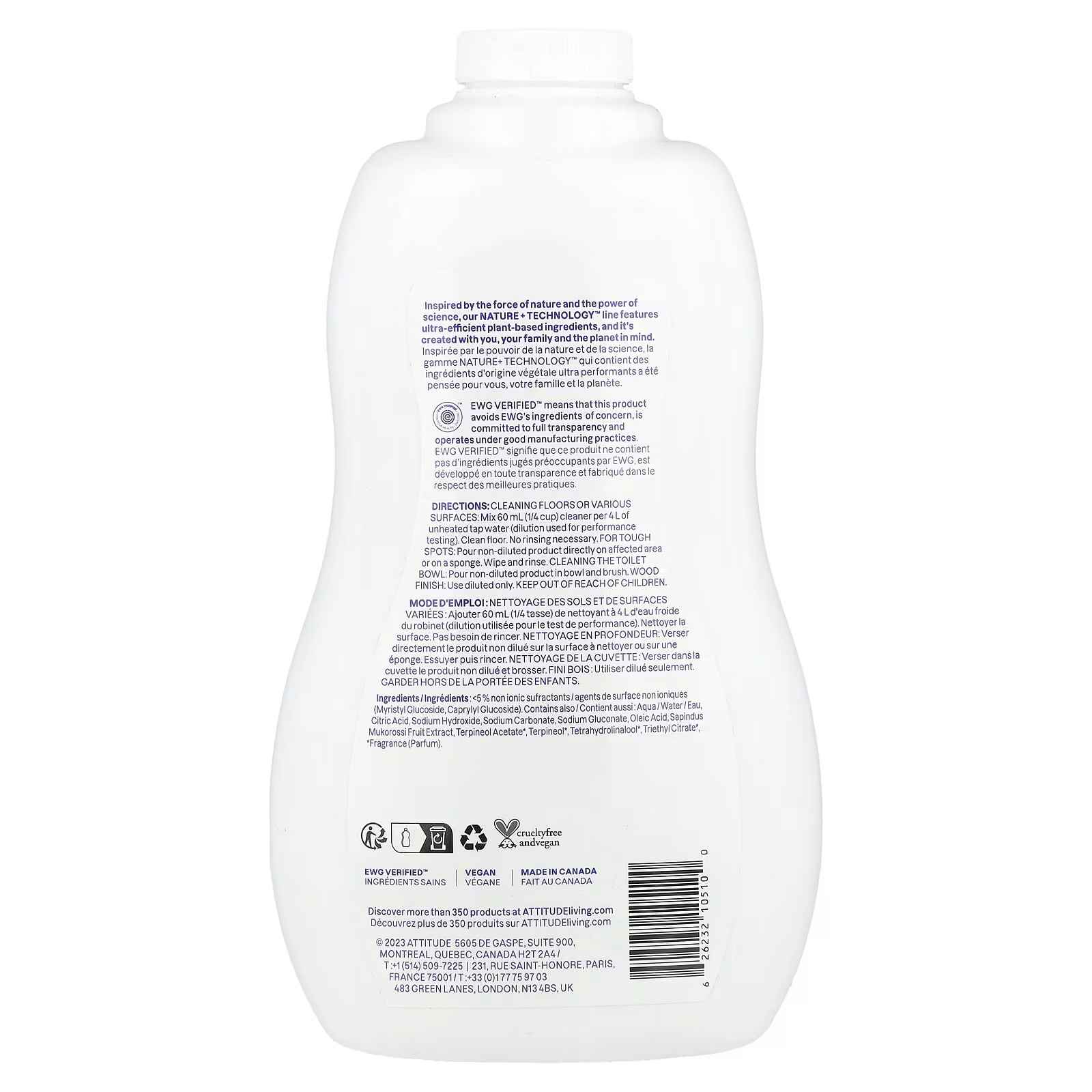 ATTITUDE, Floor Surface Cleaner, Tile & Wood, Citrus Zest, 35.2 fl oz (1.04 l)