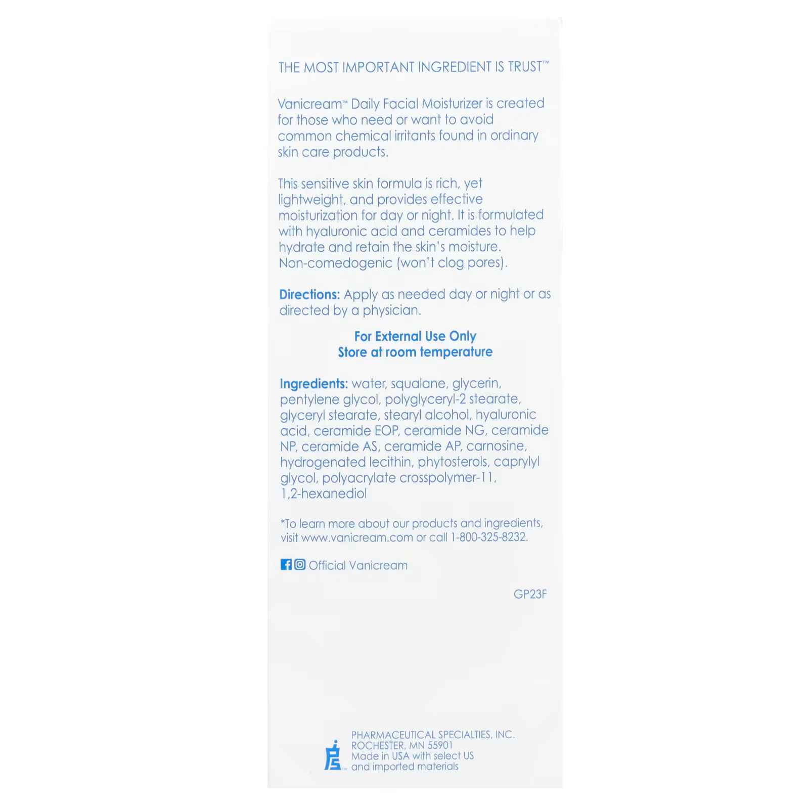 Vanicream, Daily Facial Moisturizer For Sensitive Skin, Fragrance Free, 3 fl oz (89 ml)