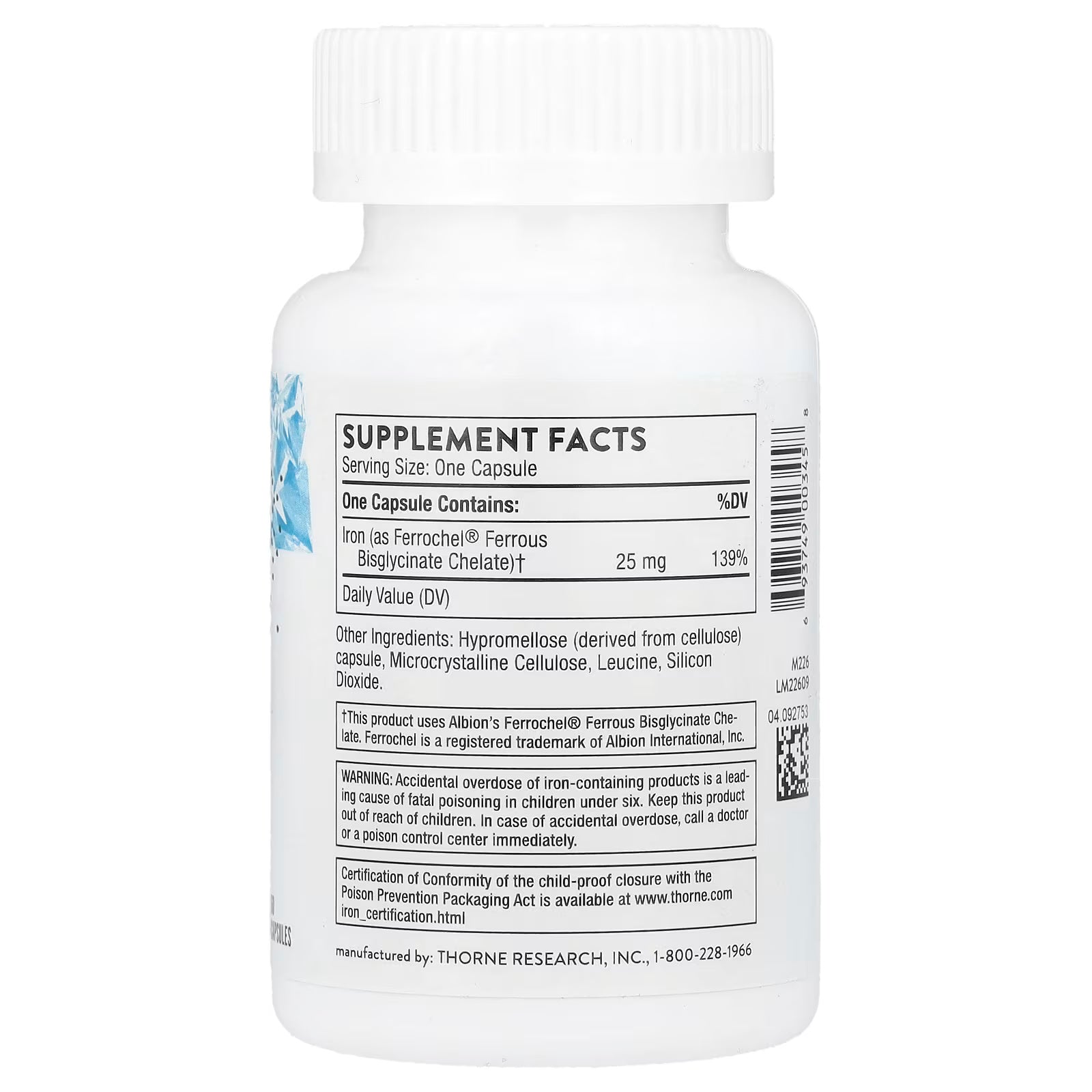 Thorne, Iron Bisglycinate, 60 Capsules (25 mg per Capsule)