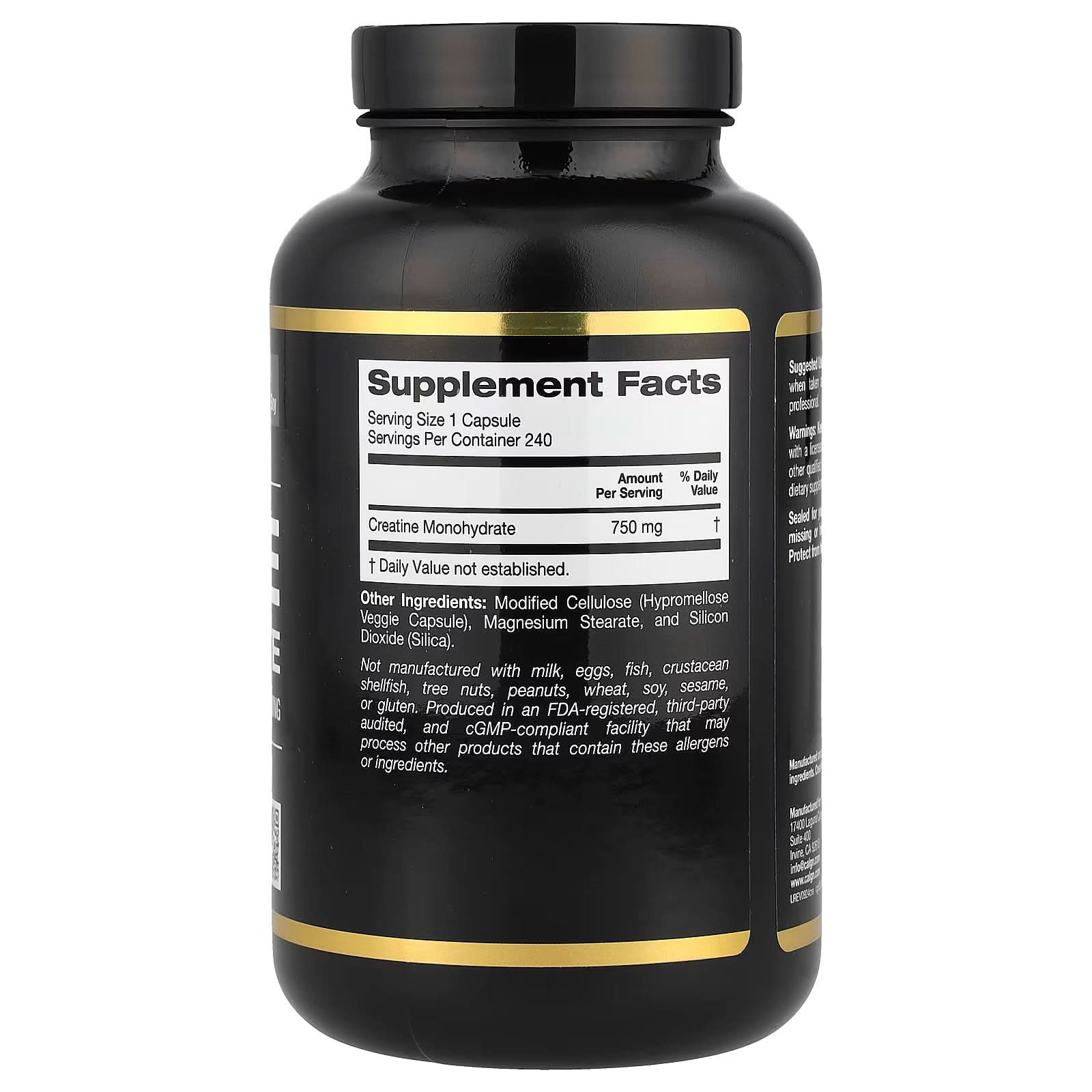 California Gold Nutrition, Sport, Pure Creatine Monohydrate, 750 mg, 240 Veggie Capsules