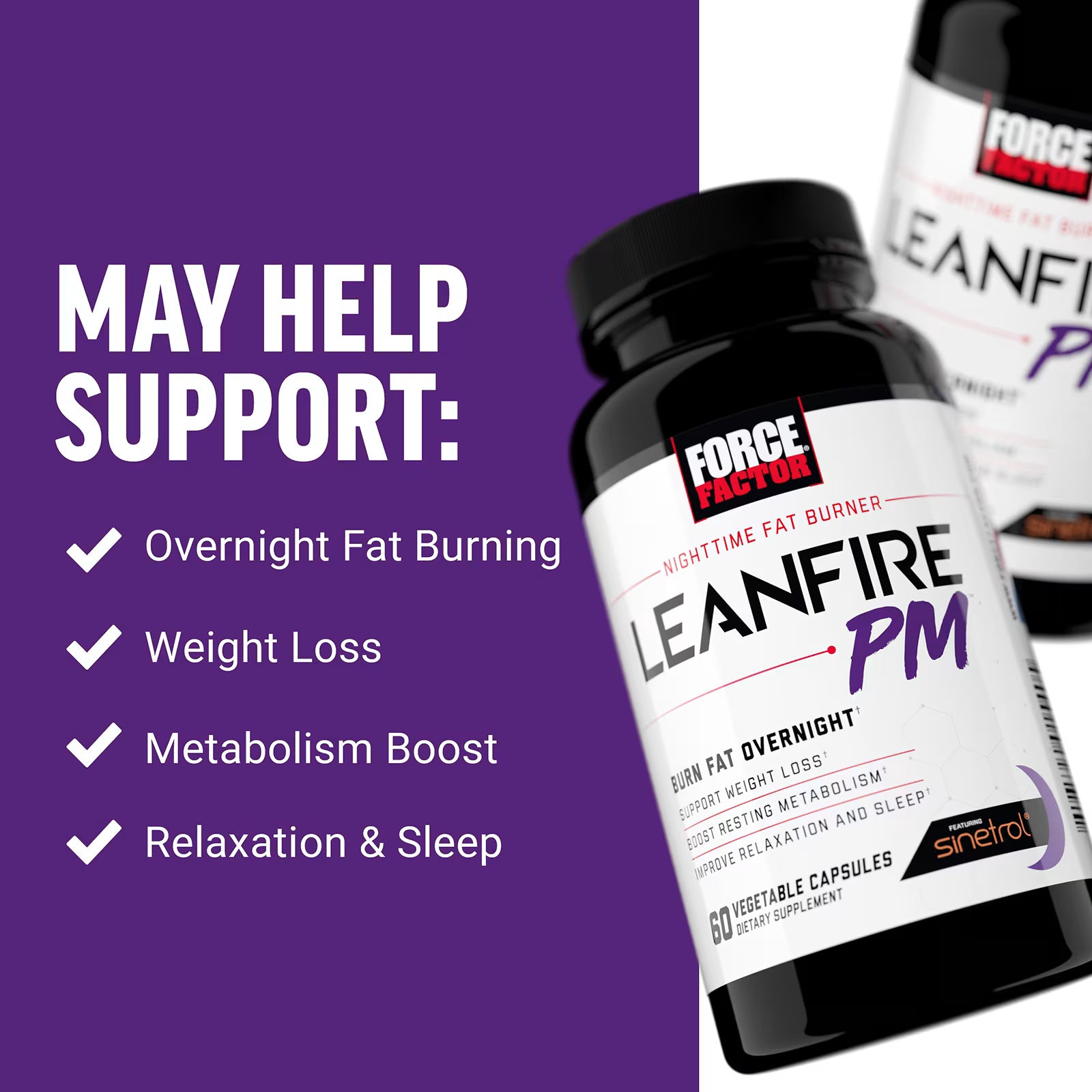 Force Factor, LeanFire PM™, Nighttime Fat Burner, 60 Vegetable Capsules