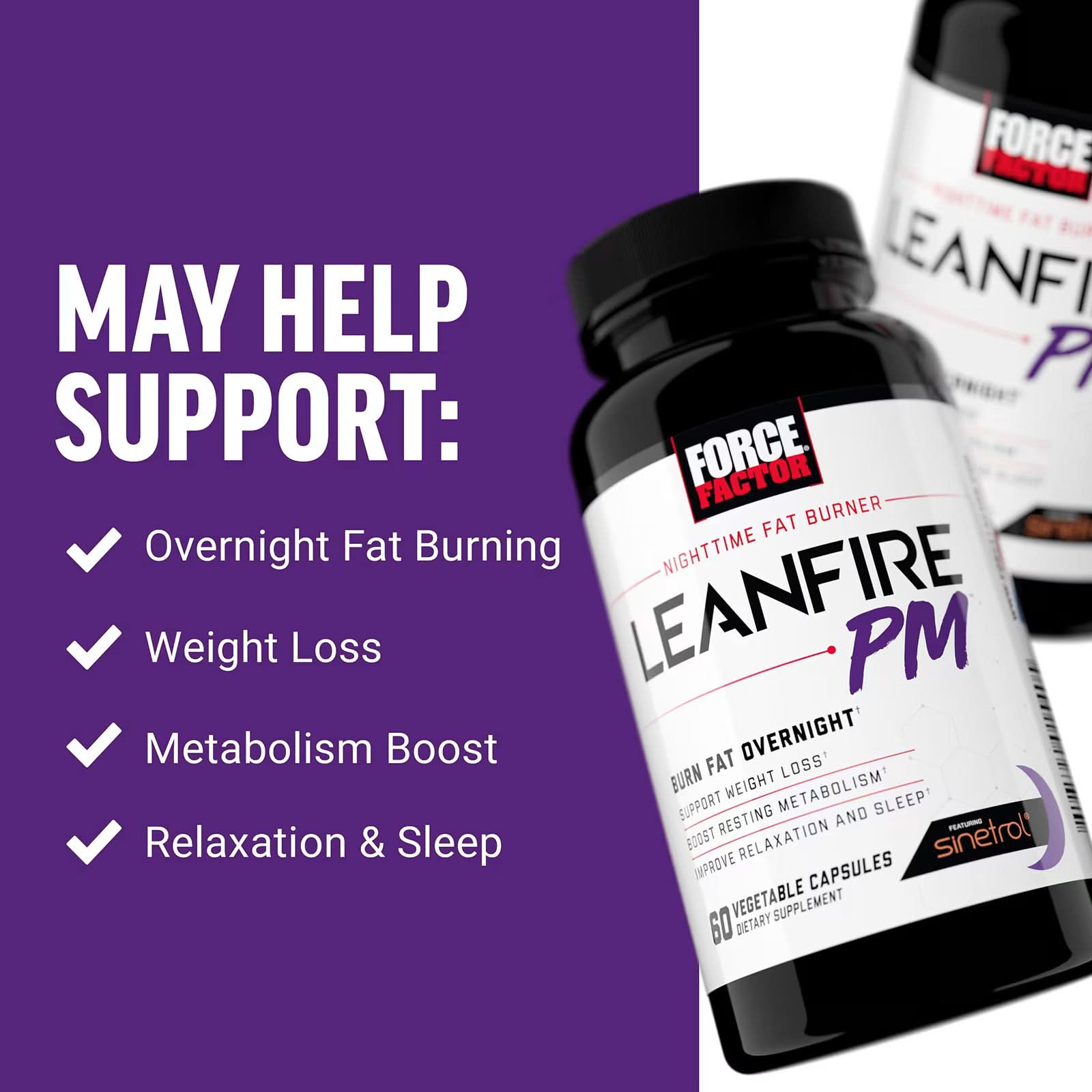 Force Factor, LeanFire PM™, Nighttime Fat Burner, 60 Vegetable Capsules