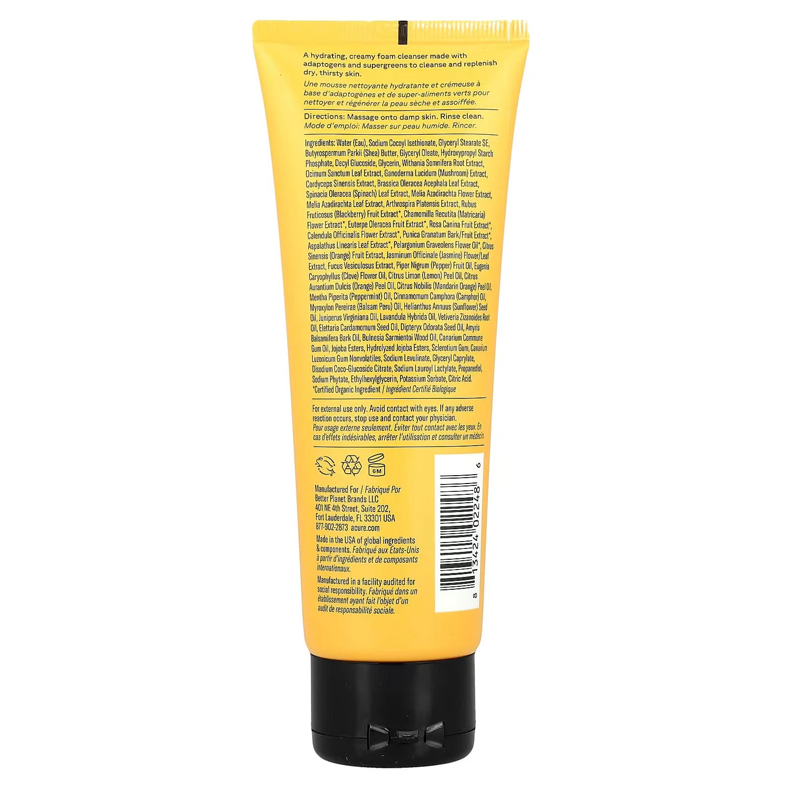 ACURE, Ultra Hydrating Green Juice Cleanser, For Dehydrated Skin, 4 fl oz (118 ml)