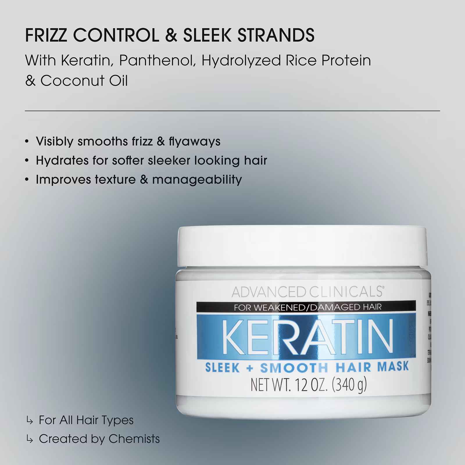 Advanced Clinicals, Keratin, Sleek + Smooth Hair Mask, 12 oz (340 g)