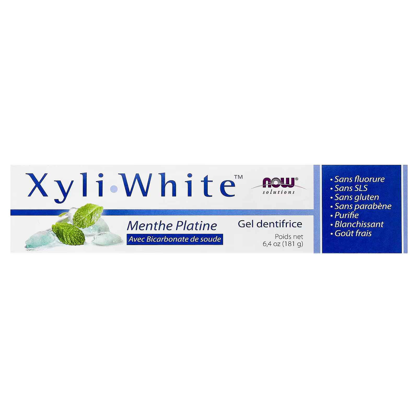 NOW Foods, Solutions, XyliWhiteβ’, Toothpaste Gel with Baking Soda, Platinum Mint, 6.4 oz (181 g)