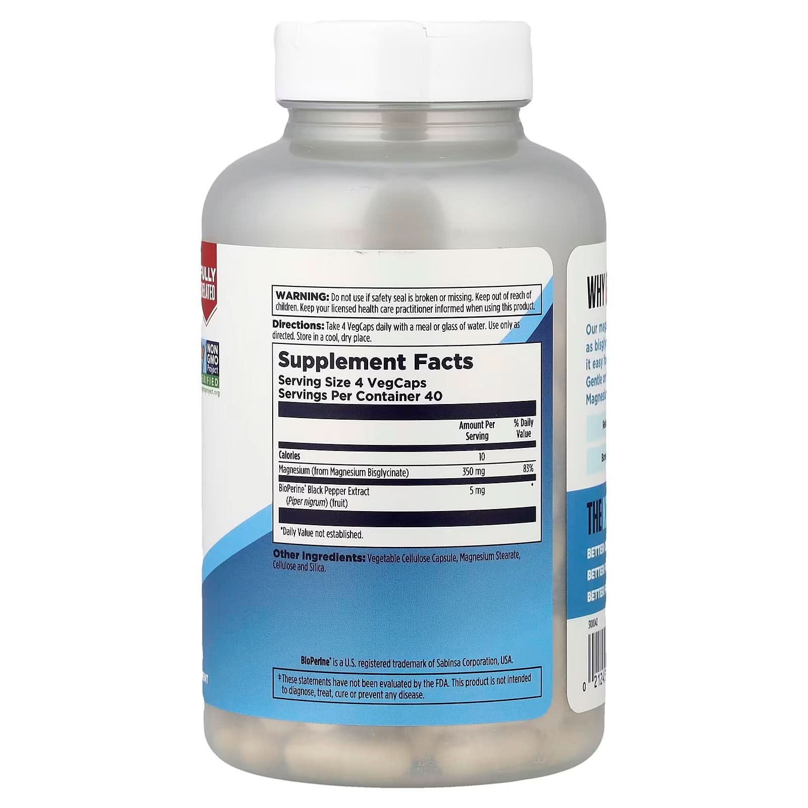 KAL, High Absorption Magnesium Glycinate 350, 160 VegCaps