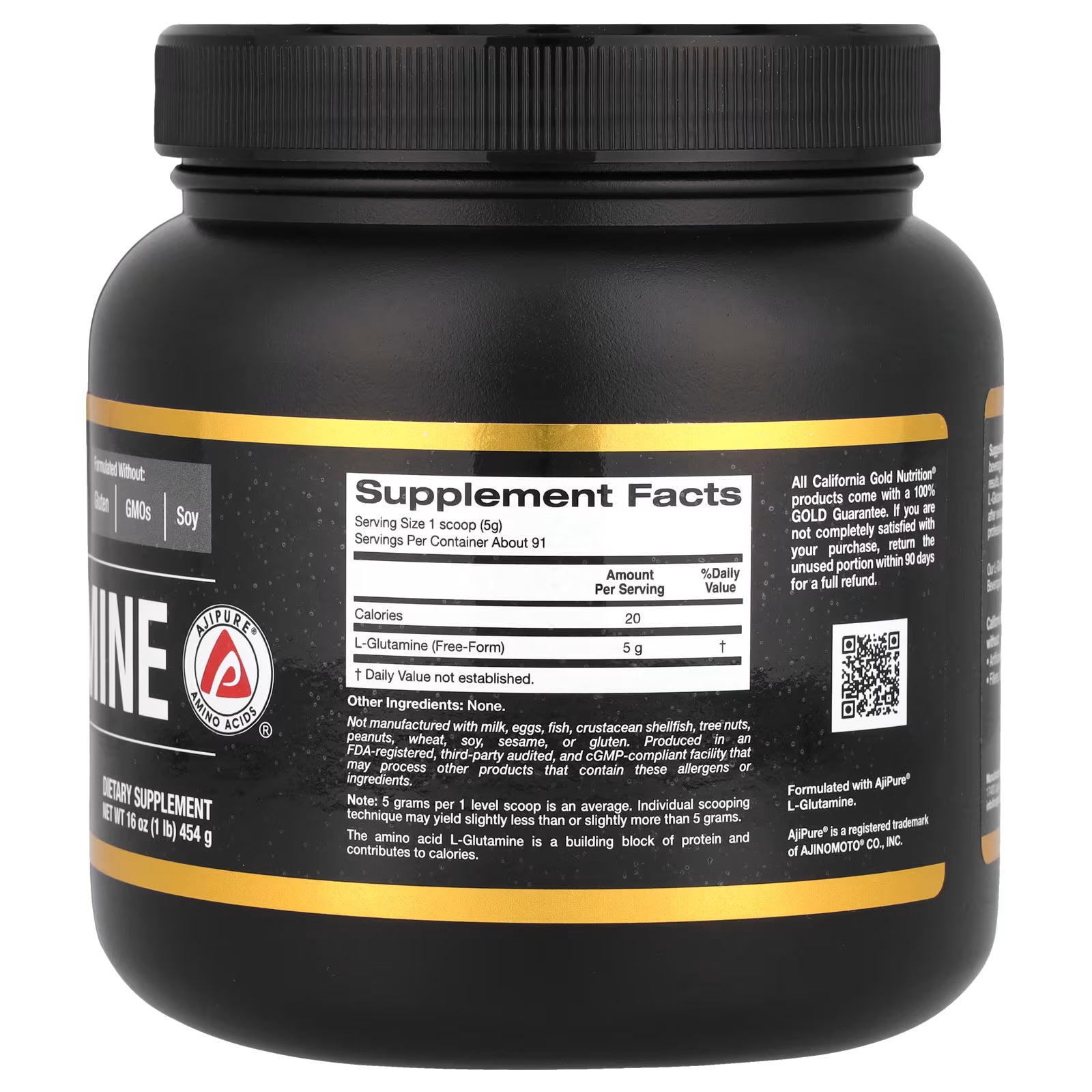 California Gold Nutrition, Sport, L-Glutamine Powder, AjiPureยฎ, Gluten Free, 1 lb (454 g)