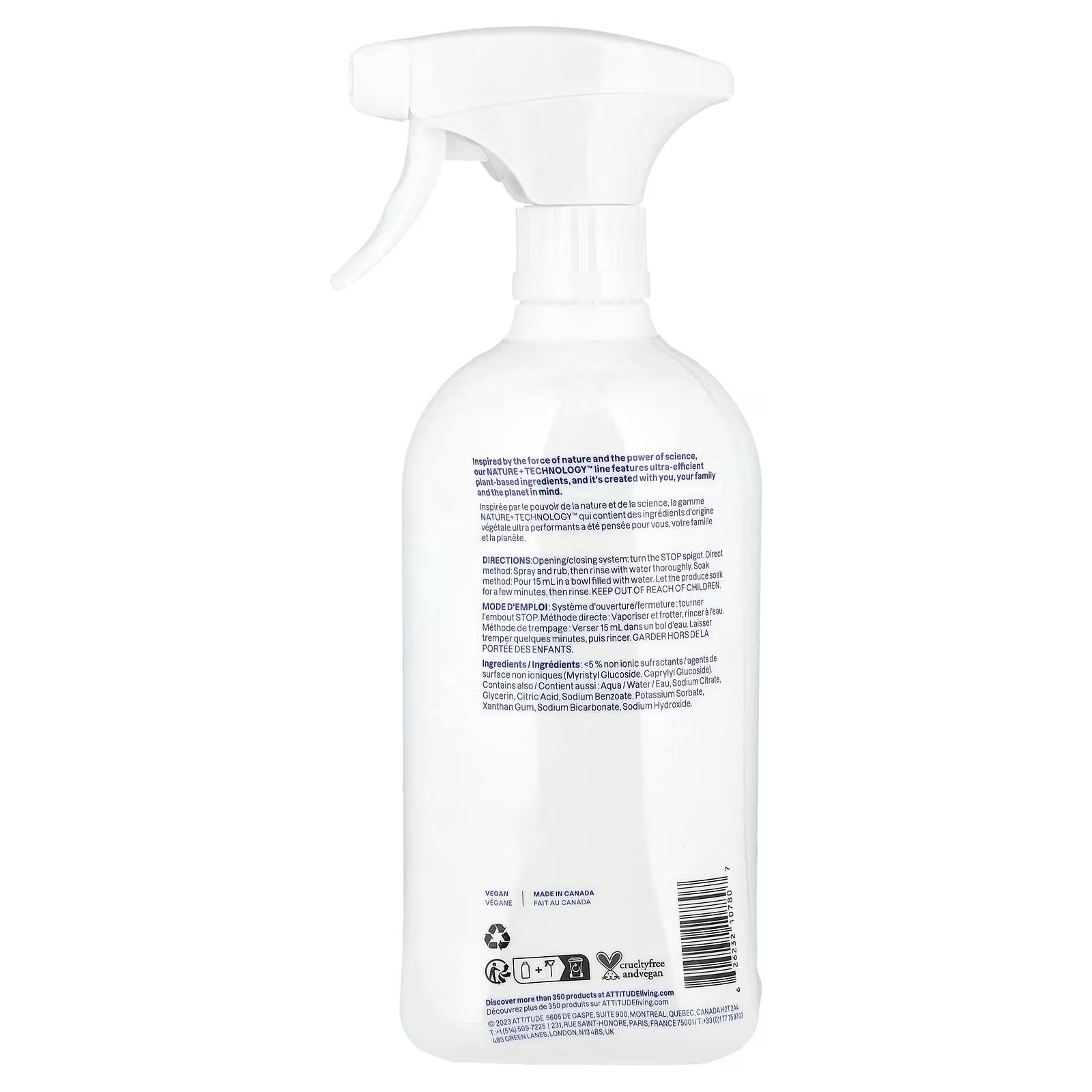 ATTITUDE, Nature + Technologyโข, Fruit & Vegetables Wash, Unscented, 27.1 fl oz (800 ml)