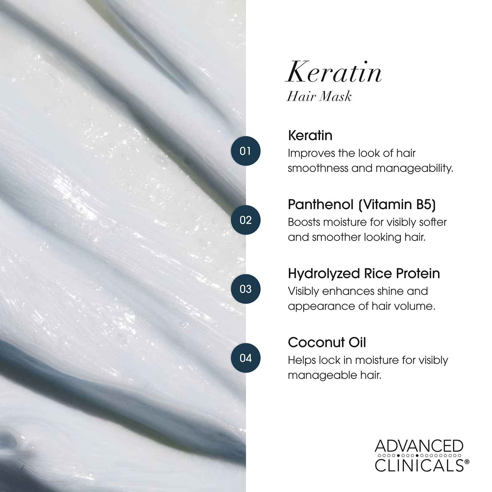 Advanced Clinicals, Keratin, Sleek + Smooth Hair Mask, 12 oz (340 g)
