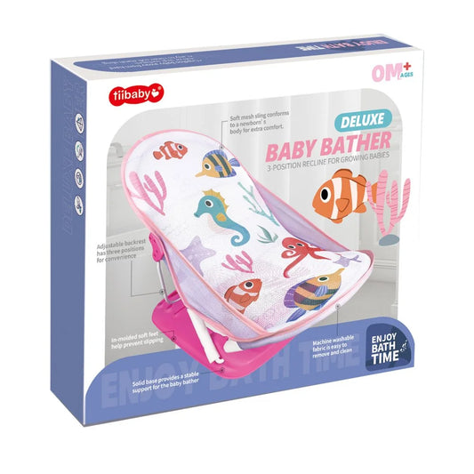 STEM Deluxe Pillow-Free Baby Shower Chair - Baby Bather with 3-Position Recline Pink Color