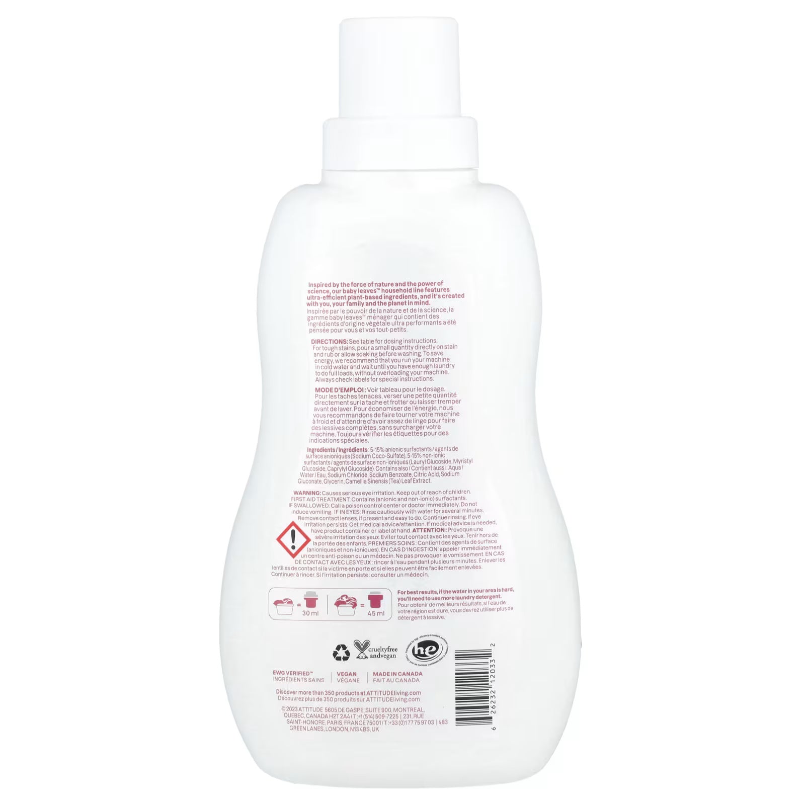 ATTITUDE, Baby Leavesβ’, Laundry Detergent, Extra Gentle, Unscented, 35.2 fl oz (1.04 L)