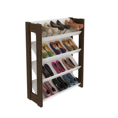Lean 4-Tier Shoe Cabinet - 12 Pairs - White/Walnut