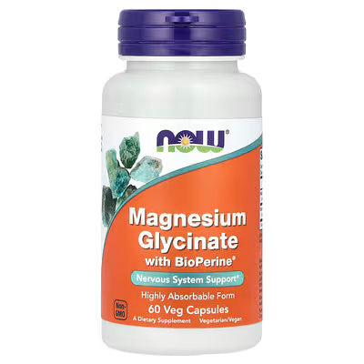 NOW Foods, Magnesium Glycinate With BioPerineยฎ, 60 Veg Capsules