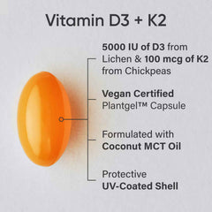 Sports Research, D3 + K2, Plant Based, 125 mcg/100 mcg, 60 Veggie Softgels