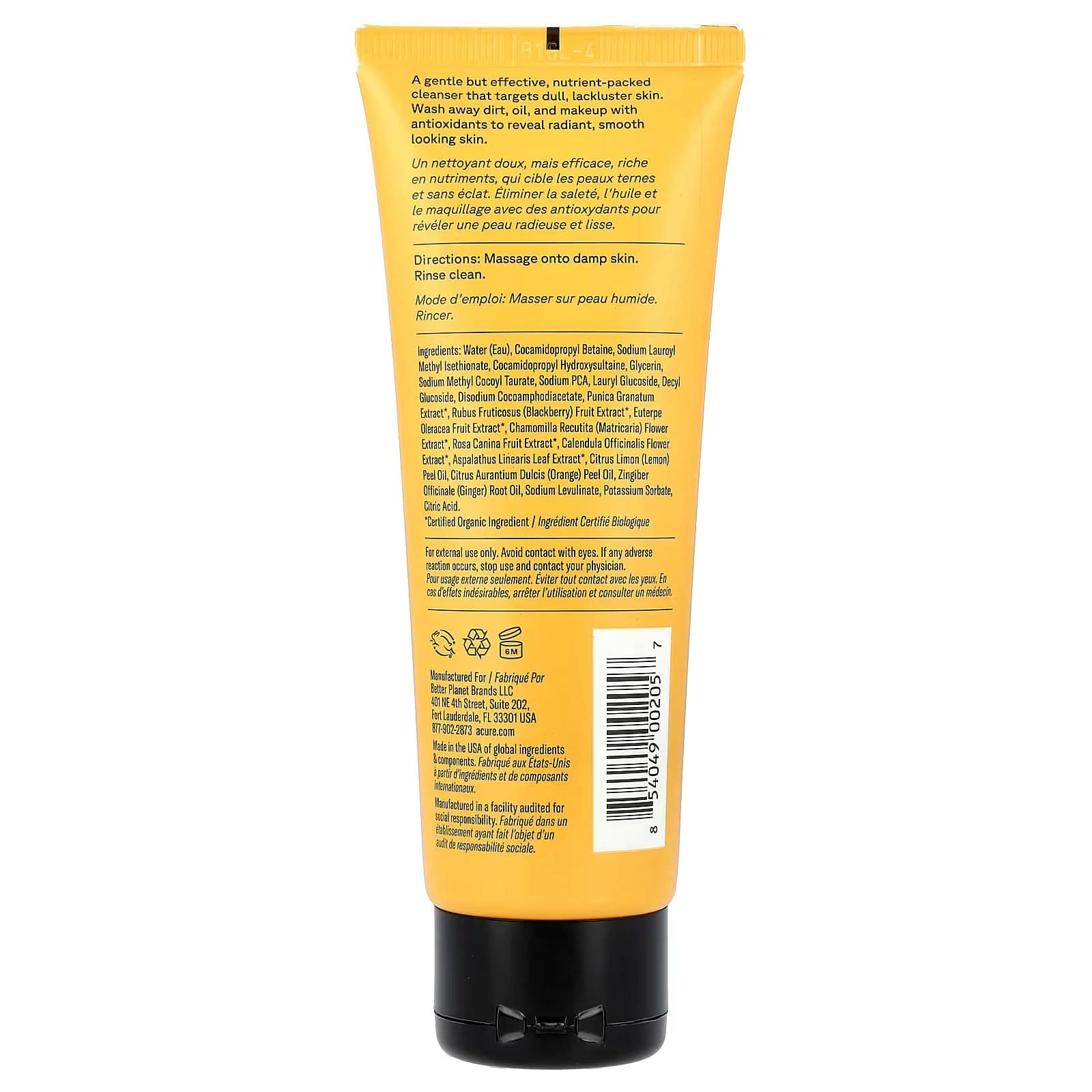 ACURE, Brightening Cleansing Gel, Pomegranate, Blackberry & Acai, 4 fl oz (118 ml)
