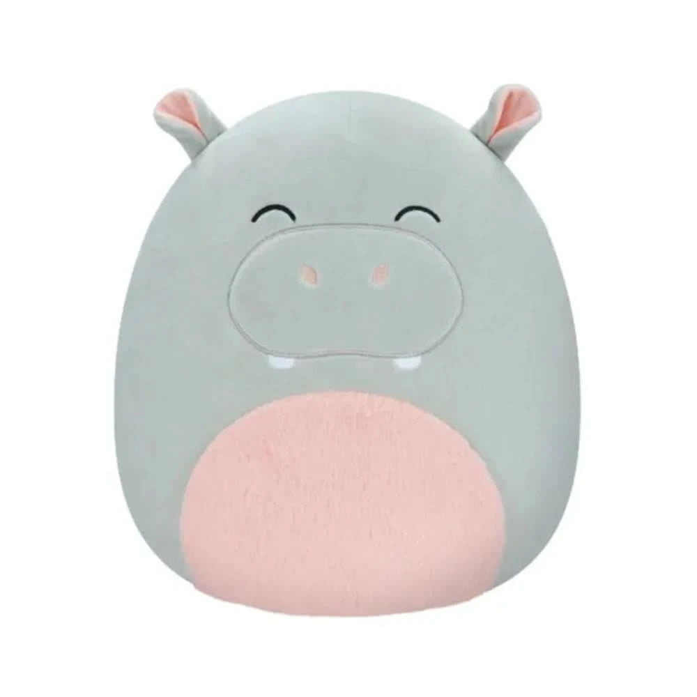 SQUISH Mallows Harrison Hippo W/Pink Fuzzy Belly Plush Toy Grey 12 Inch