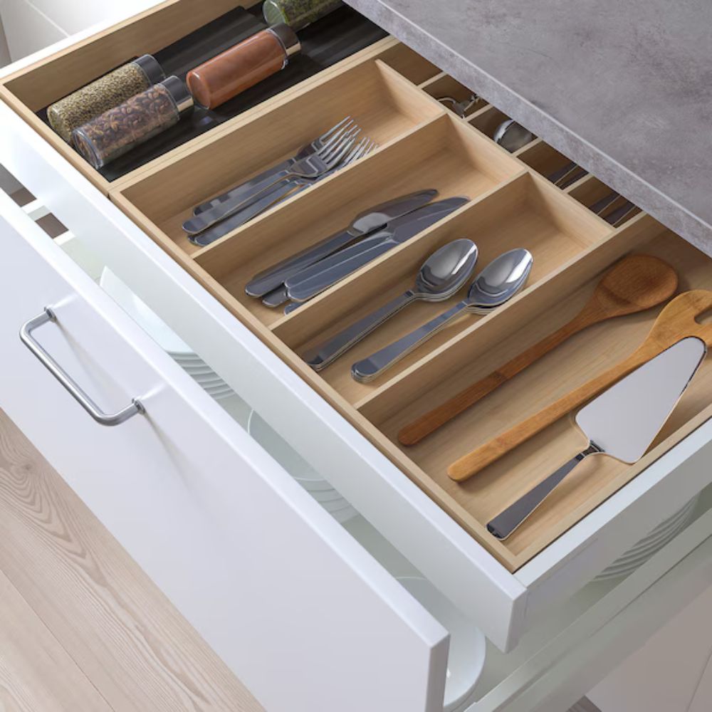 صينية أدوات مائدة/صينية مع رف توابل من ايكيا أبداتيرا، مصنوعة من الخيزران الفاتح، 72×50 سم