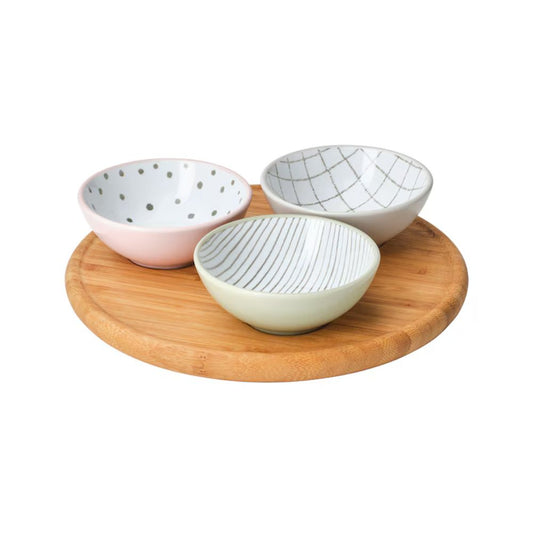 IKEA TRÅDTICKA Tray with 3 bowls, multicolour/bamboo