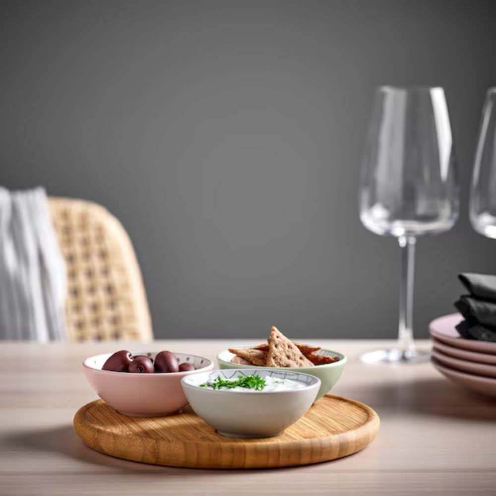 IKEA TRÅDTICKA Tray with 3 bowls, multicolour/bamboo