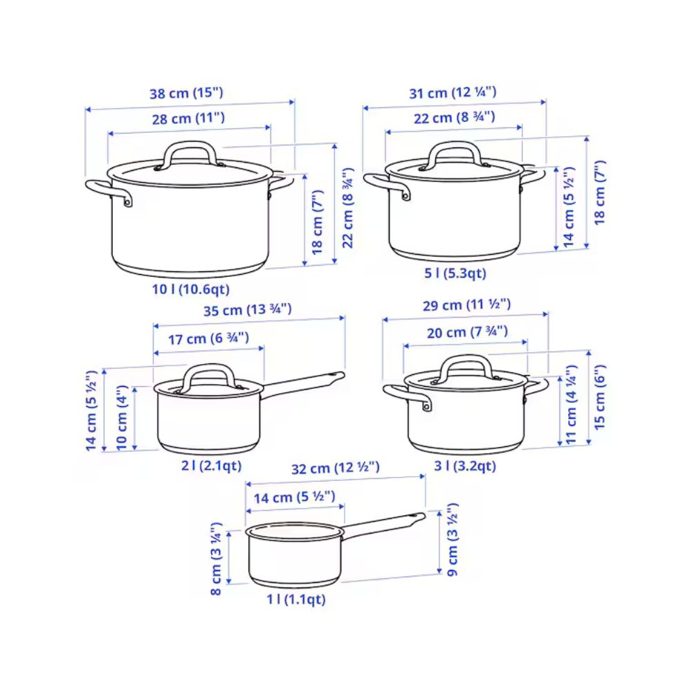 طقم أواني طهي من ايكيا 365+ مكون من 9 قطع، مصنوع من الفولاذ المقاوم للصدأ