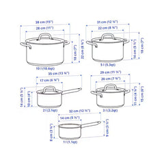 طقم أواني طهي من ايكيا 365+ مكون من 9 قطع، مصنوع من الفولاذ المقاوم للصدأ