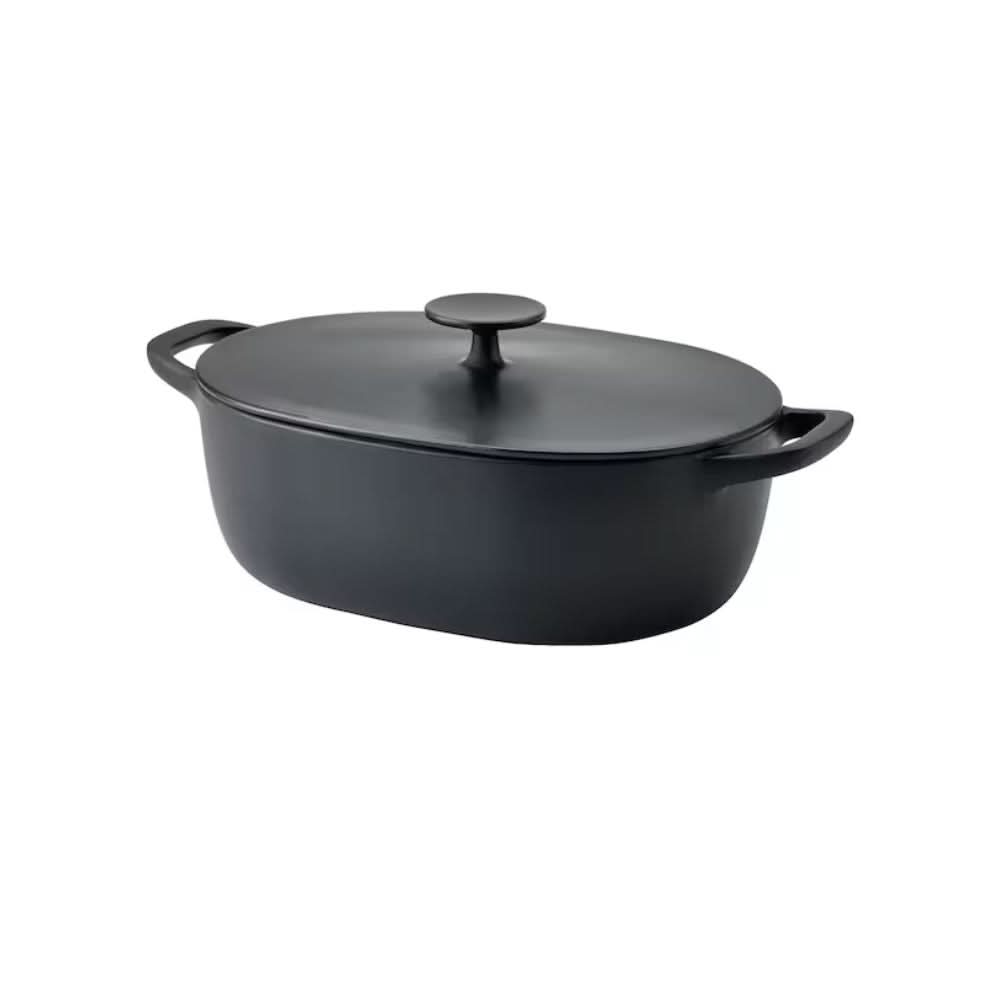 IKEA VARDAGEN Casserole with lid, enamelled cast iron matt/black, 6.5 l