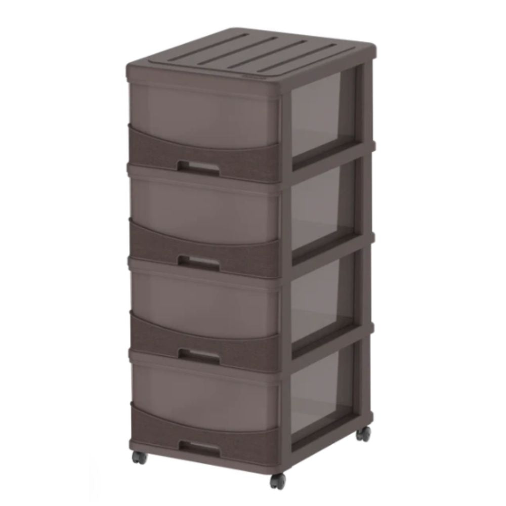 Cosmoplast Cedargrain 4 Tiers Storage Cabinet with Drawers & Wheels