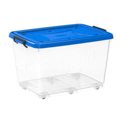 Cosmoplast Clear Plastic Storage Box with Wheels & Lockable Lid 132L