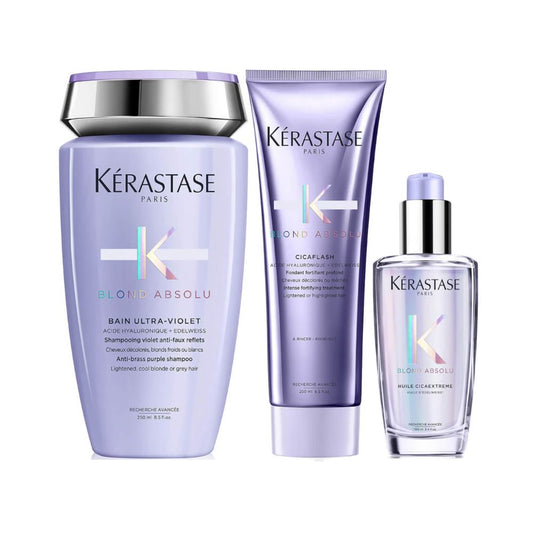 KΓ©rastase Blond Absolu Ultraviolet Shampoo, Conditioner and Oil Trio for Brightening Blonde Hair