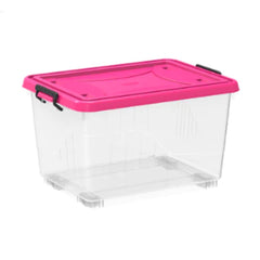 Cosmoplast Clear Plastic Storage Boxes with Wheels & Lockable Lid 22L