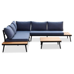 Mia 5-Seater Acacia & Steel Corner Sofa Set